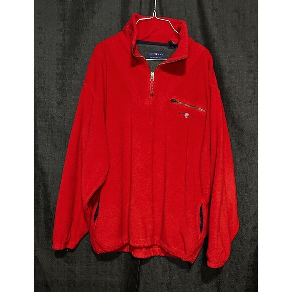 Men's GANT USA Rugger Fleece Jacket Red Zip Neck Jumper Pullover Size XL - Picture 1 of 4
